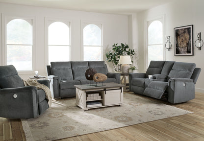 Ash Fabric Upholstered Reclining Sofa And Loveseat - detail view