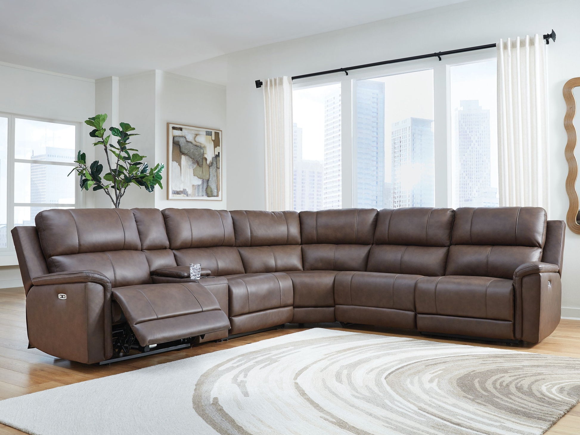 Modern Leather Match Sectional