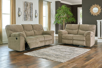 Putty Fabric Upholstered Reclining Sofa And Loveseat - detail view