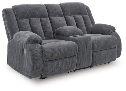 Observation - Double Reclining Power Loveseat With Console - Steel