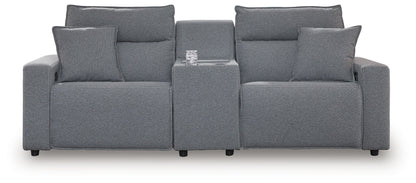 Modern Fabric Sectional - Gray - 3 Pc. Power Reclining Sectional With Double Chaise And Audio Console