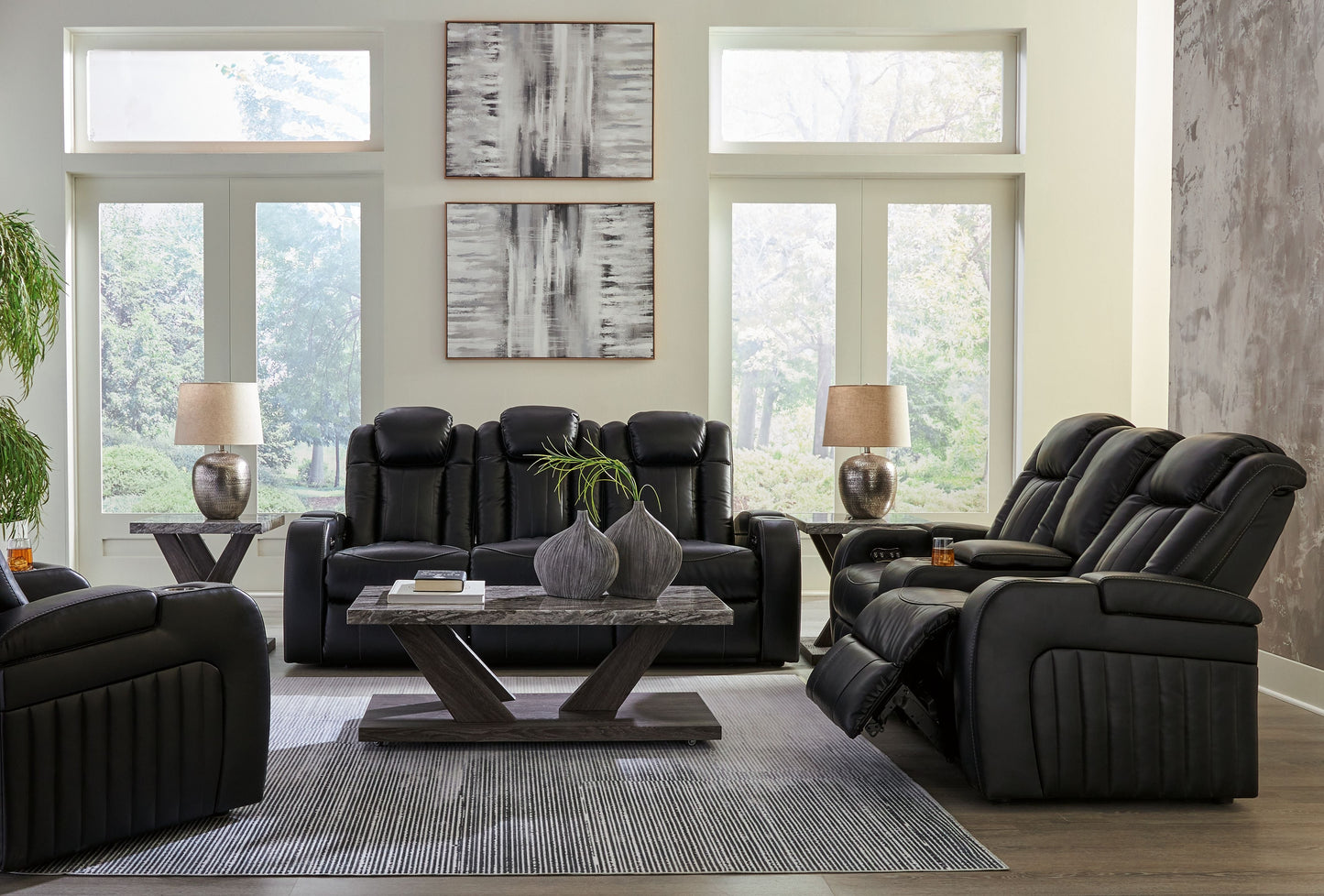 Black Storage Reclining Sofa And Loveseat - side view