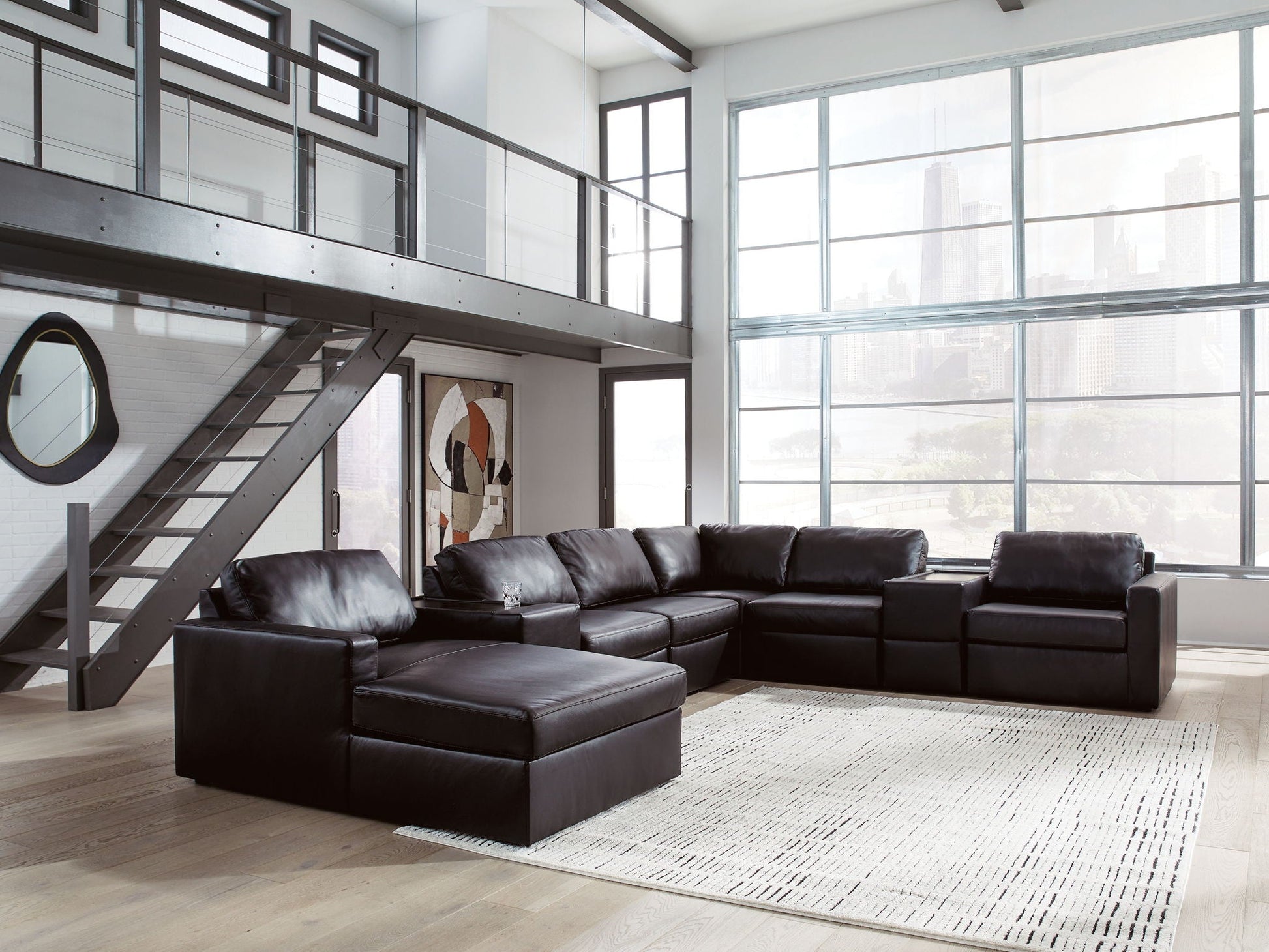 Modern Leather Match Sectional