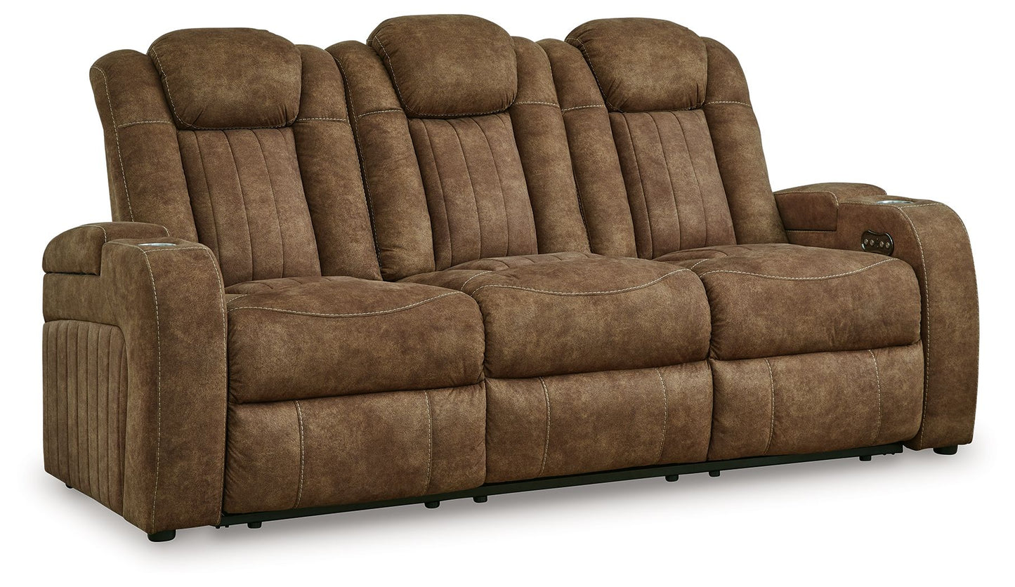 Brindle Fabric Upholstered Storage Reclining Sofa And Loveseat - side view