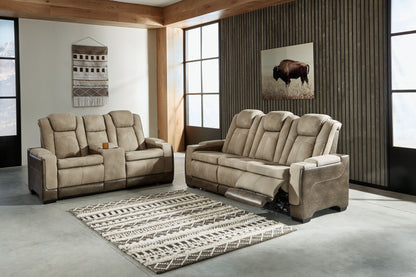 Sand Fabric Upholstered Reclining Sofa And Loveseat - front view
