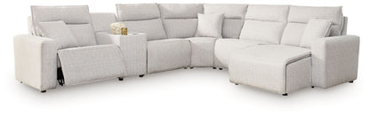 Modern Fabric Sectional - Gray - 6 Pc. Power Reclining Sectional With RAF Press Back Power Chaise And Console