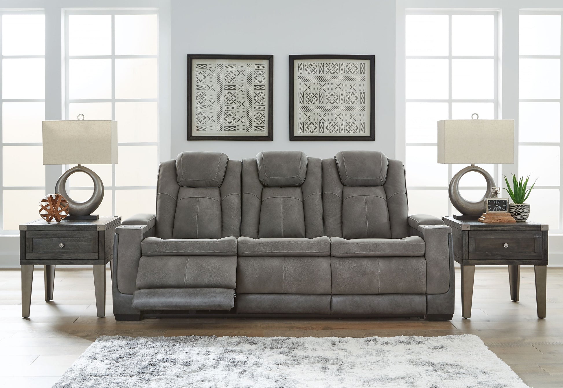 Sand Fabric Upholstered Reclining Sofa And Loveseat - view 8