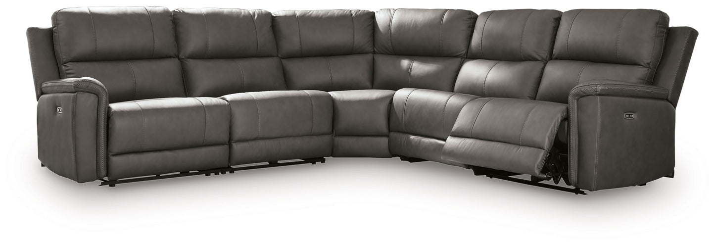Modern Leather Match Sectional - Dark Brown - 5 Pc. Power Reclining Sectional