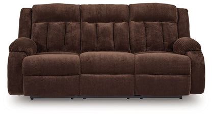 Free Wake - Reclining Power Sofa With Drop Down Table - Chocolate