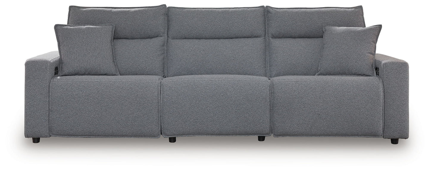 Modern Fabric Sectional - Gray - 3 Pc. Power Reclining Sectional With LAF Press Back Power Chaise And Audio Console