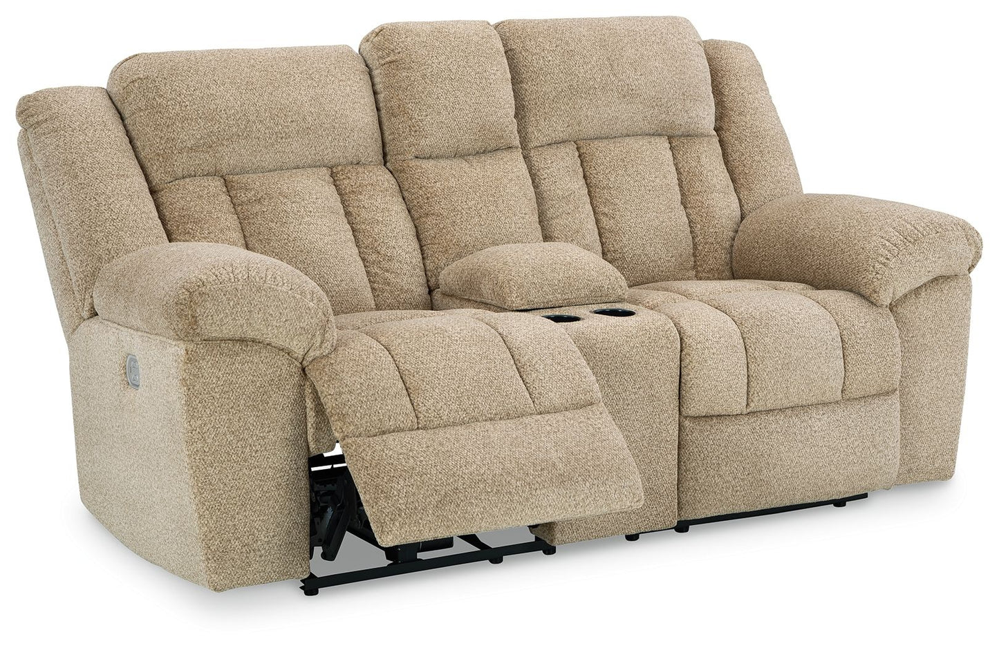 Beige Fabric Upholstered Reclining Loveseat - detail view