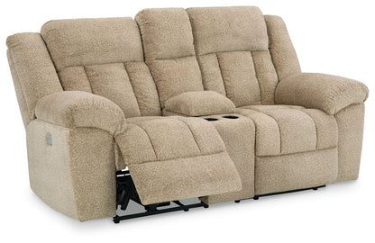 Beige Fabric Upholstered Reclining Loveseat - detail view