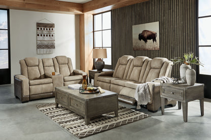Sand Fabric Upholstered Reclining Sofa And Loveseat - view 9