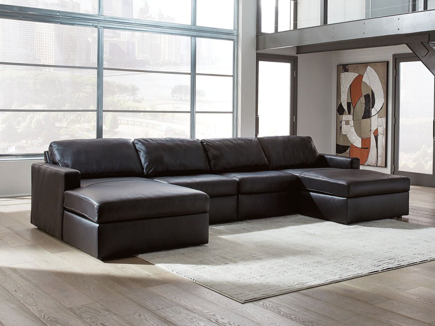 Modern Leather Match Sectional