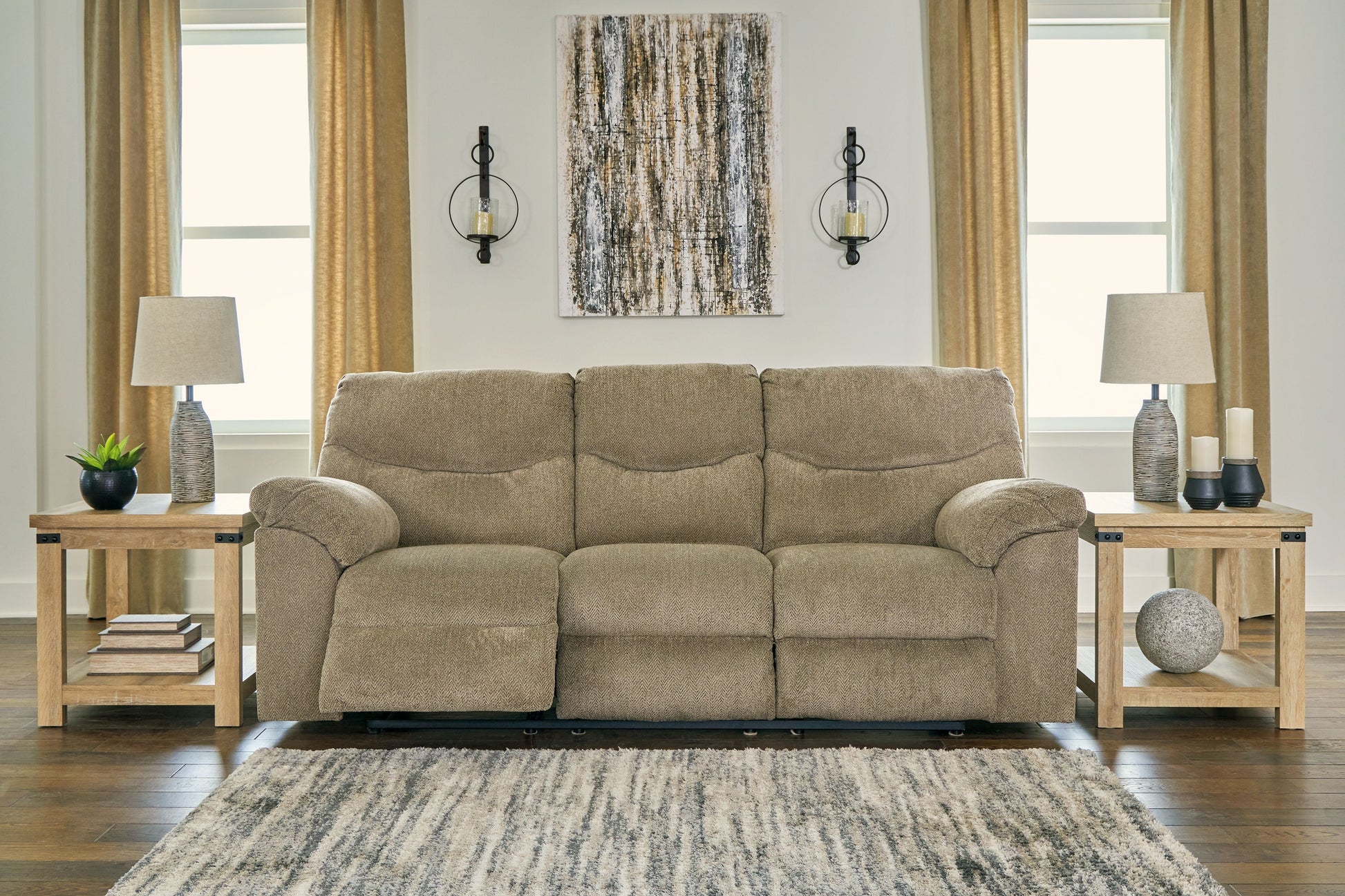 Putty Fabric Upholstered Reclining Sofa And Loveseat - view 8
