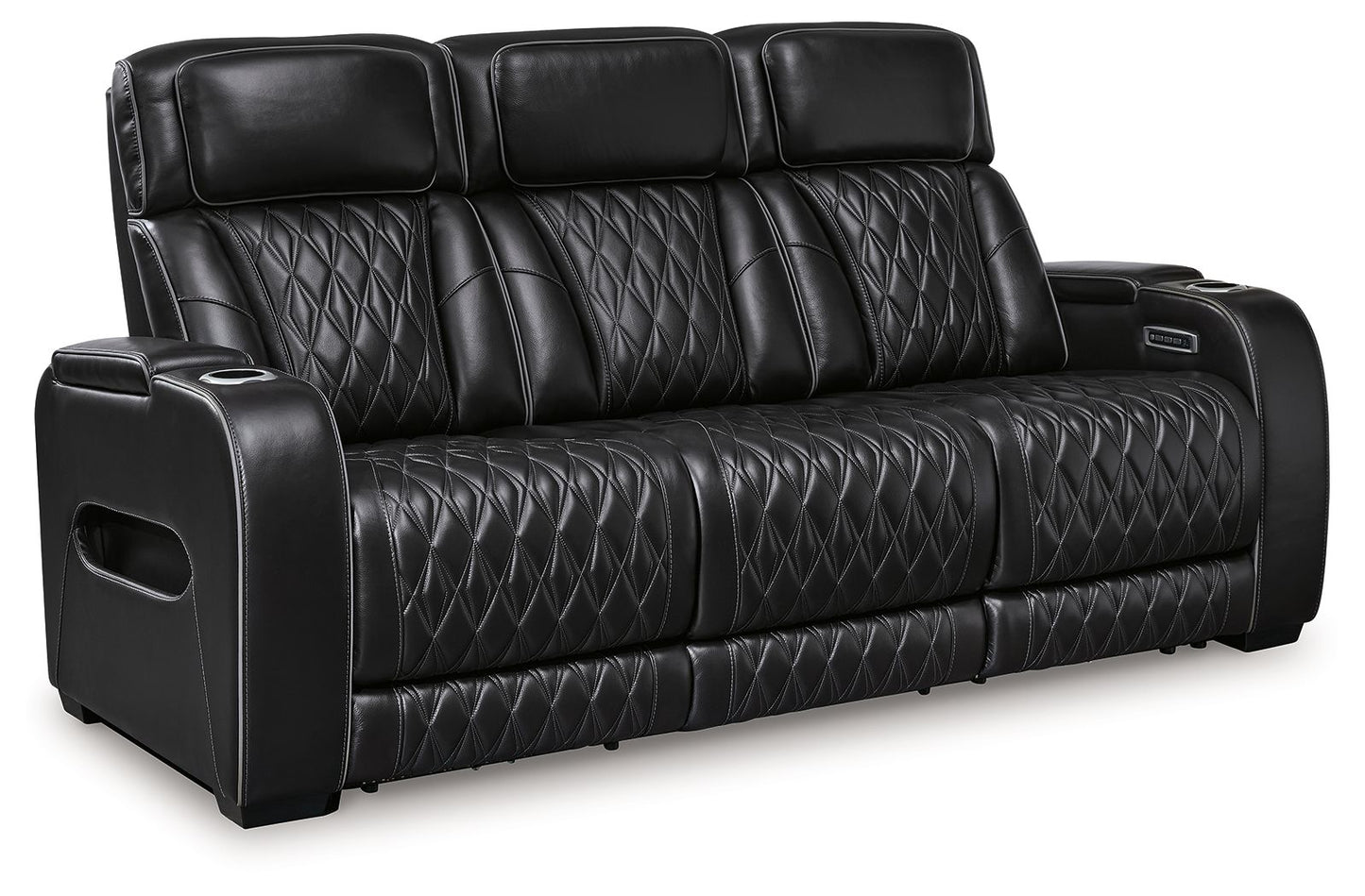 Black Leather Upholstered Reclining Sofa And Loveseat - detail view