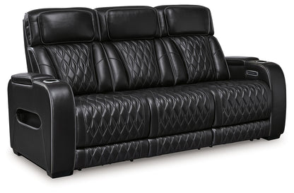 Black Leather Upholstered Reclining Sofa And Loveseat - detail view