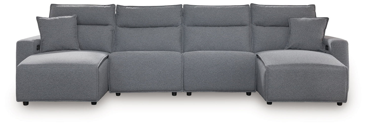 Modern Fabric Sectional - Gray - 5 Pc. Power Reclining Sectional With Double Chaise And 2 Consoles