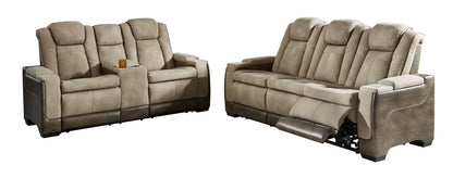 Sand Fabric Upholstered Reclining Sofa And Loveseat - view 10