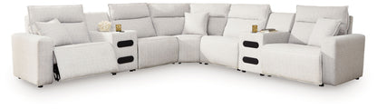 Modern Fabric Sectional - Gray - 7 Pc. Power Reclining Sectional With RAF Press Back Power Chaise And Audio Consoles