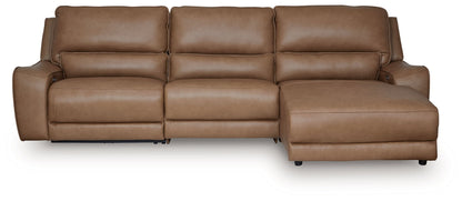 Modern Leather Match Sectional - Caramel - 3 Pc. Left Arm Facing Press Back Power Chaise Sectional Sofa