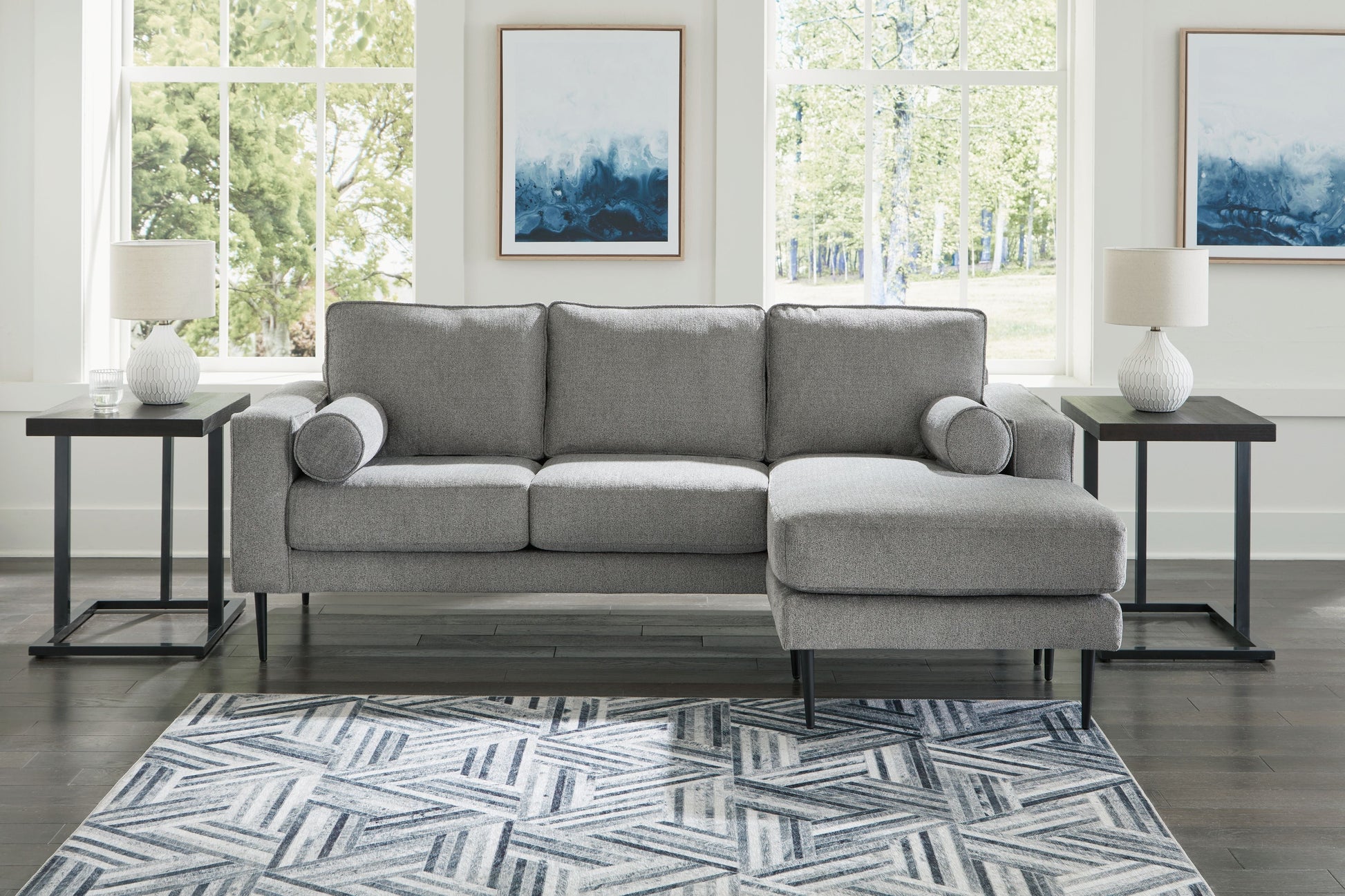Dark Gray Stationary Sofa And Loveseat - rear view