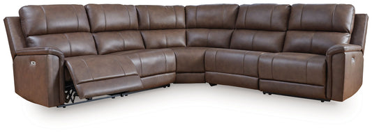 Modern Leather Match Sectional - 5 Pc. Power Reclining Sectional - Espresso