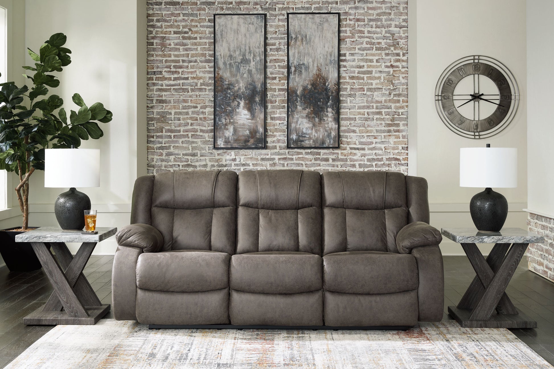 Dark Gray Reclining Sofa And Loveseat - rear view