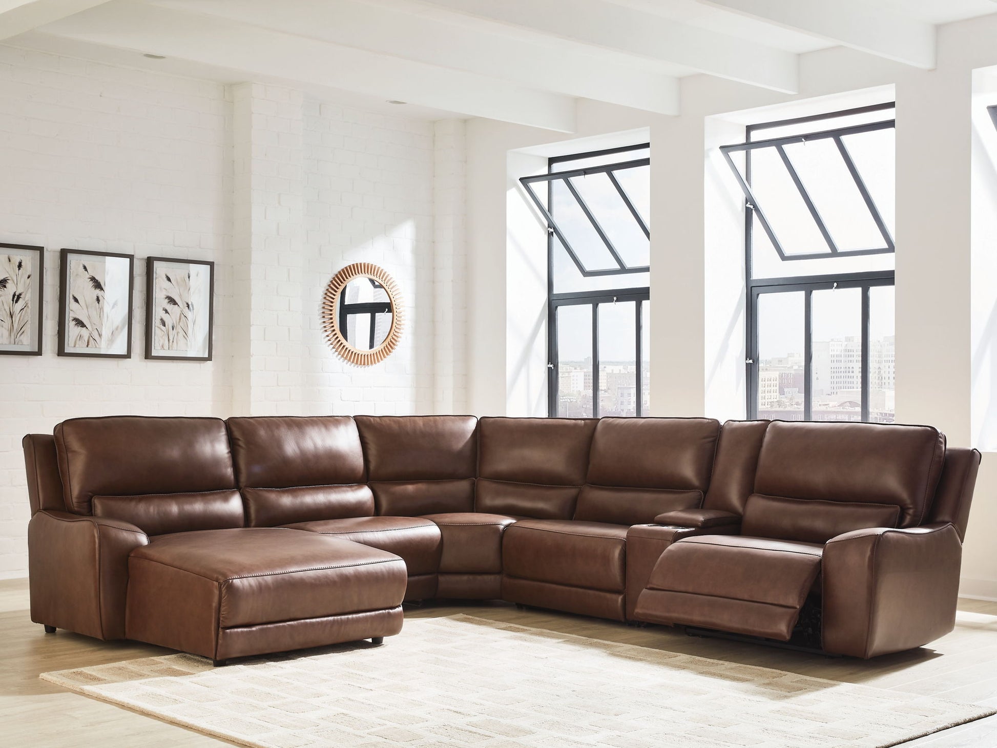 Modern Leather Match Sectional