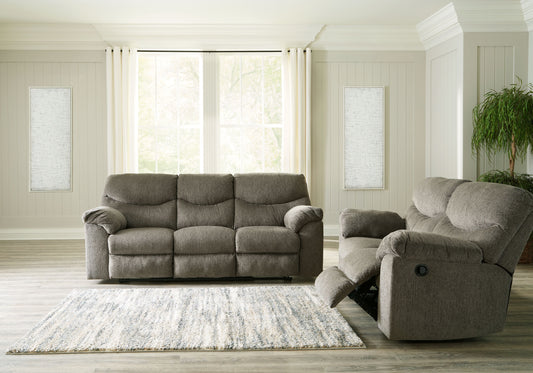 Putty Fabric Upholstered Reclining Sofa And Loveseat - front view