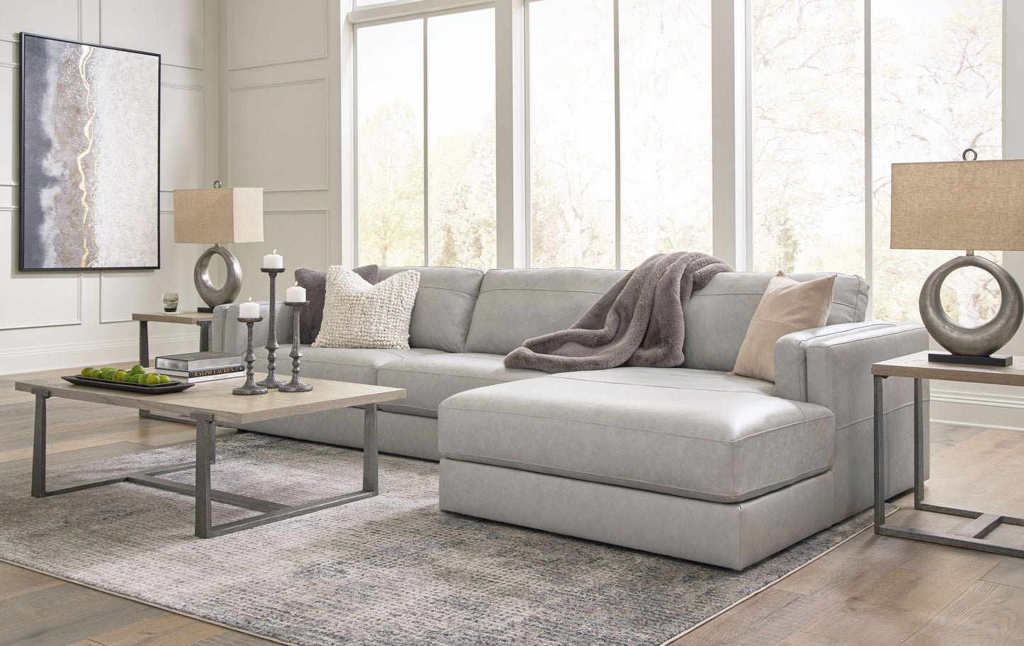Modern Leather Match Sectional