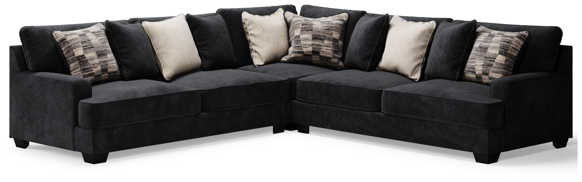 Modern Fabric Sectional - 3-Piece - Charcoal