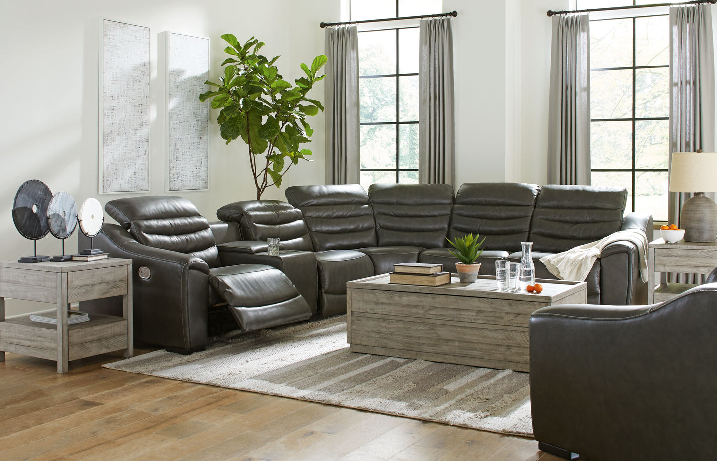 Center Line Leather Power Recliner Sectional