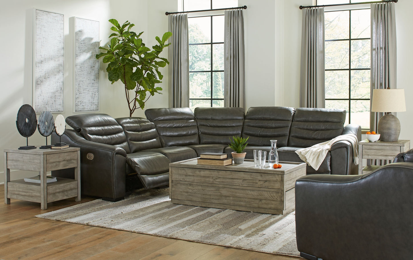 Center Line Leather Power Recliner Sectional