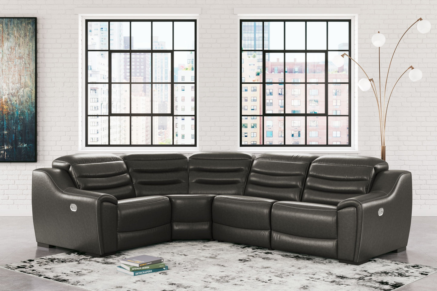 Modern Faux Leather Sectional - 3 Pc. Sofa - Dark Gray