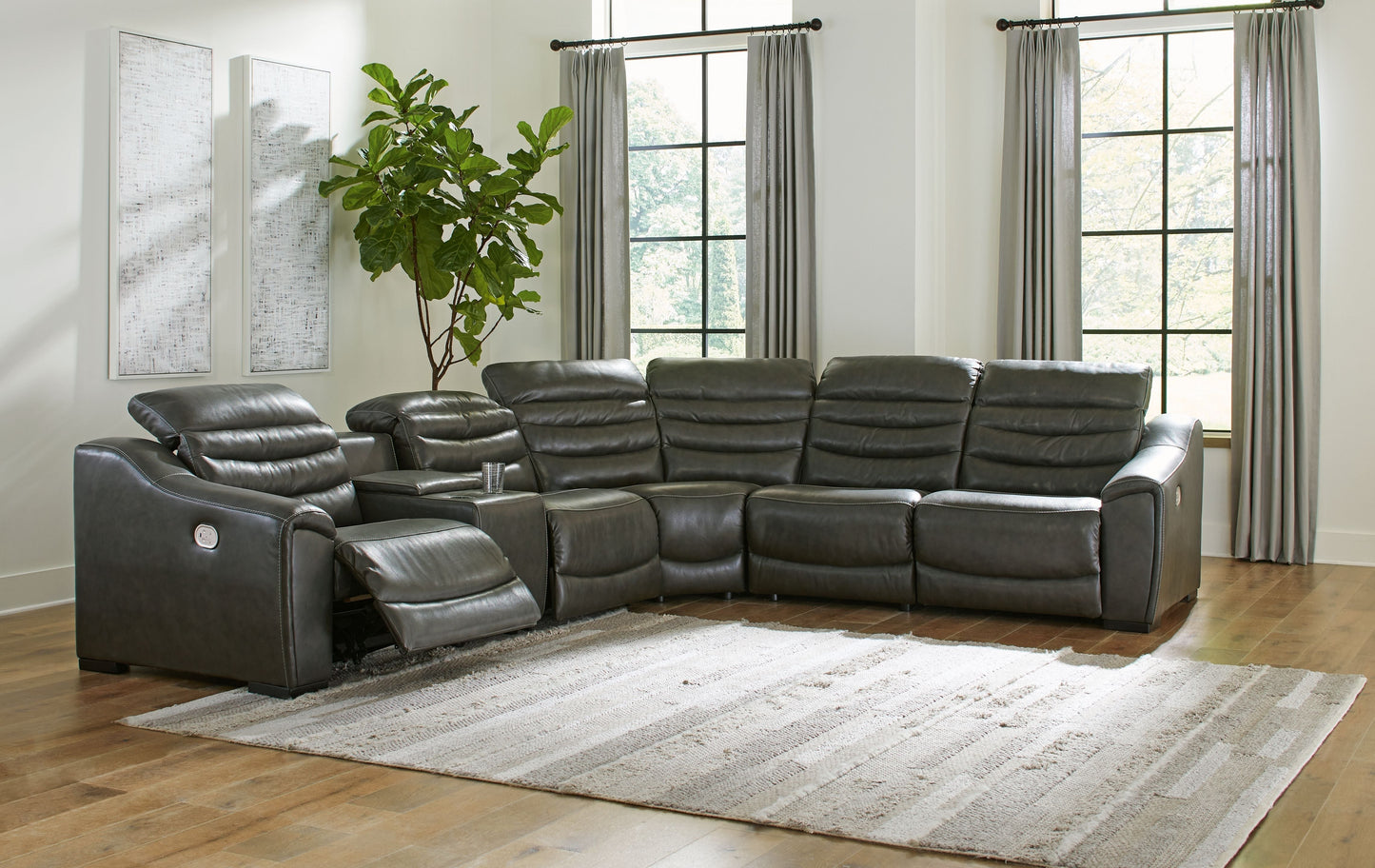 Modern Faux Leather Sectional - 4 Pc. - Dark Gray