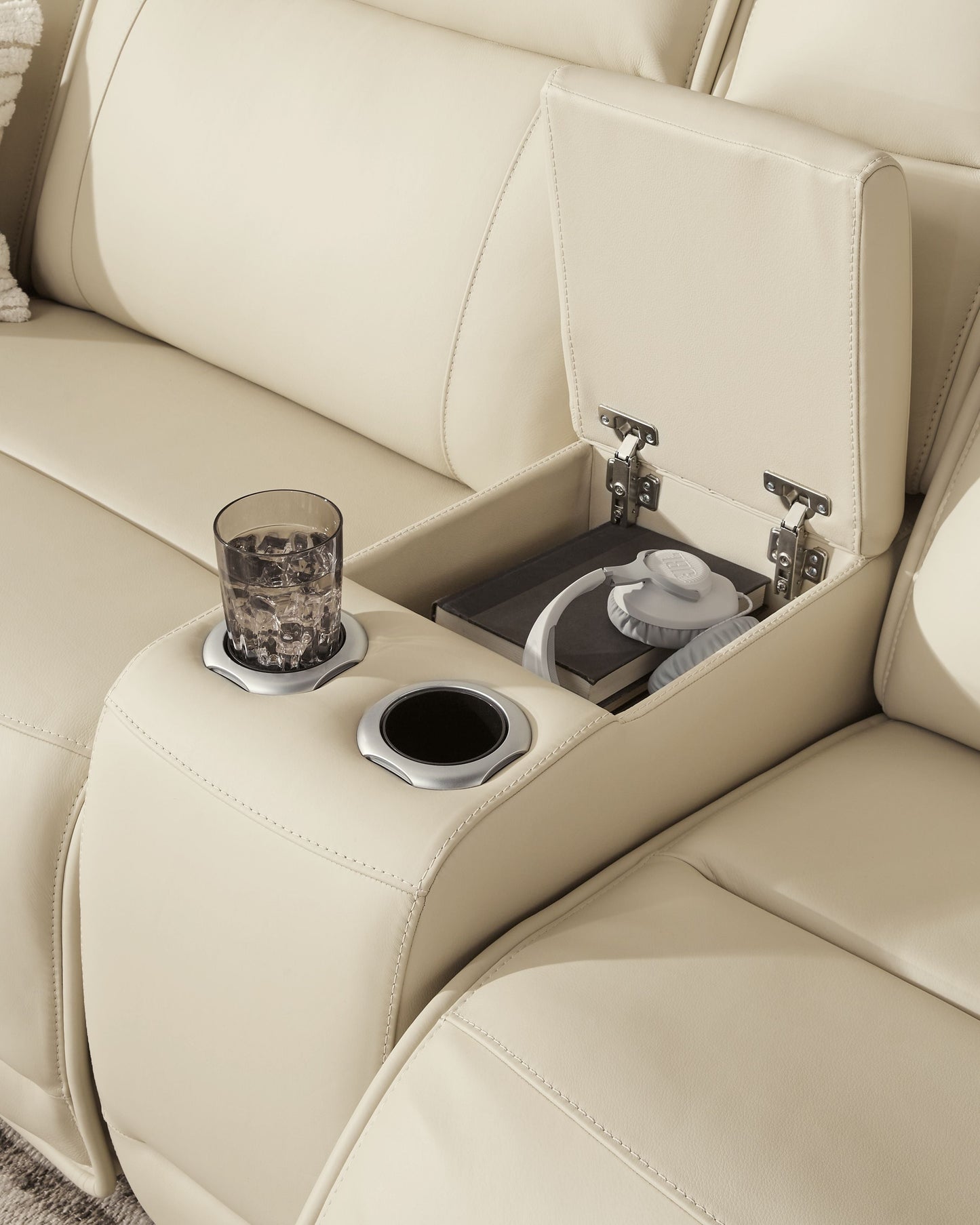 Modern Leather Match Sectional - Almond - 6 Pc. Power Reclining Sectional