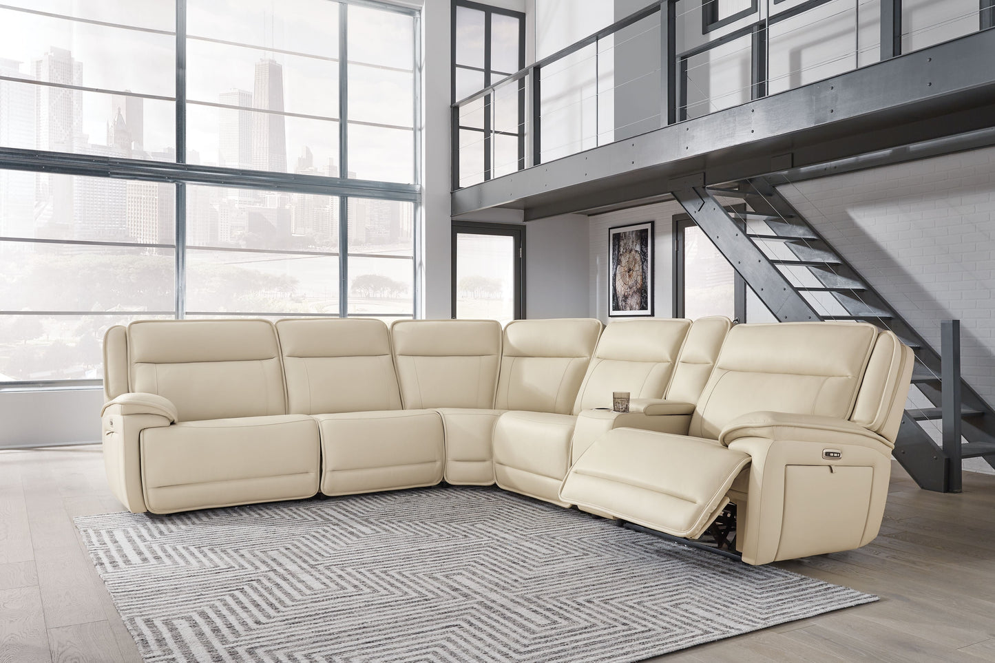Modern Leather Match Sectional