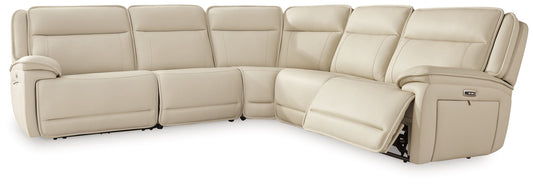 Modern Leather Match Sectional - Almond - 2-Piece Power Reclining Loveseat Sectional