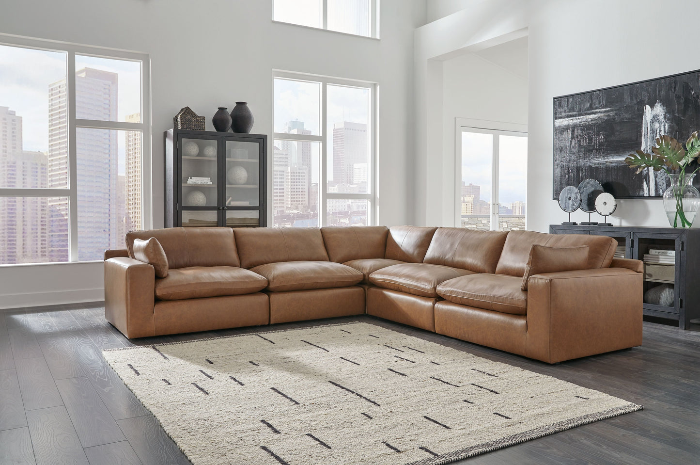 Modern Leather Match Sectional - Caramel - 4-Piece