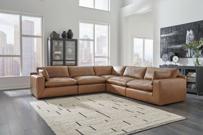 Modern Leather Match Sectional - Caramel - 4-Piece