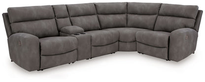 Modern Faux Leather Sectional - Sand - 6 Pc. Power Reclining Sectional