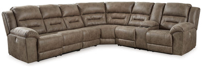 Modern Faux Leather Sectional - Fossil - 4-Piece Power Reclining Sectional With Left Arm Facing Power Reclining Loveseat