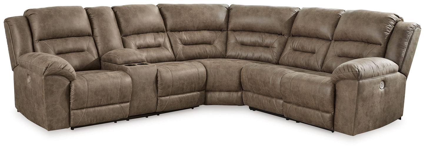 Modern Faux Leather Sectional - Fossil - 3-Piece Power Reclining Sectional With Left Arm Facing Power Reclining Loveseat