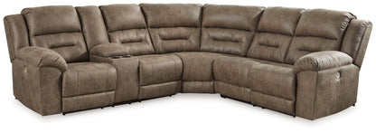 Modern Faux Leather Sectional - Fossil - 3-Piece Power Reclining Sectional With Left Arm Facing Power Reclining Loveseat