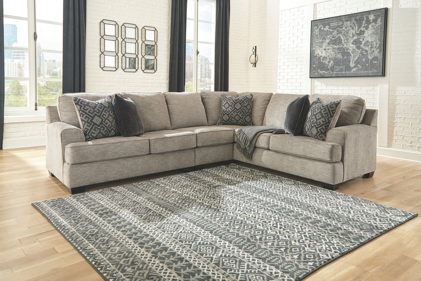 Casual Fabric Sectional - 2-Piece Sectional with Right-Arm Facing Loveseat - Stone