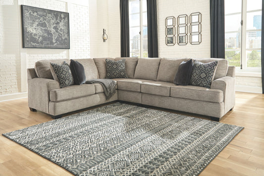 Casual Fabric Sectional - 3-Piece Sectional with Right-Arm Facing Loveseat - Stone