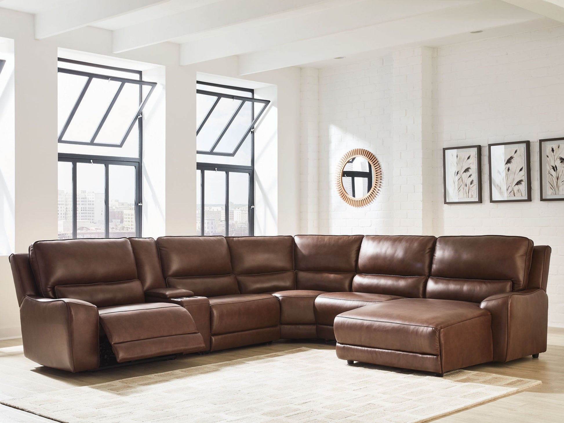 Modern Leather Match Sectional