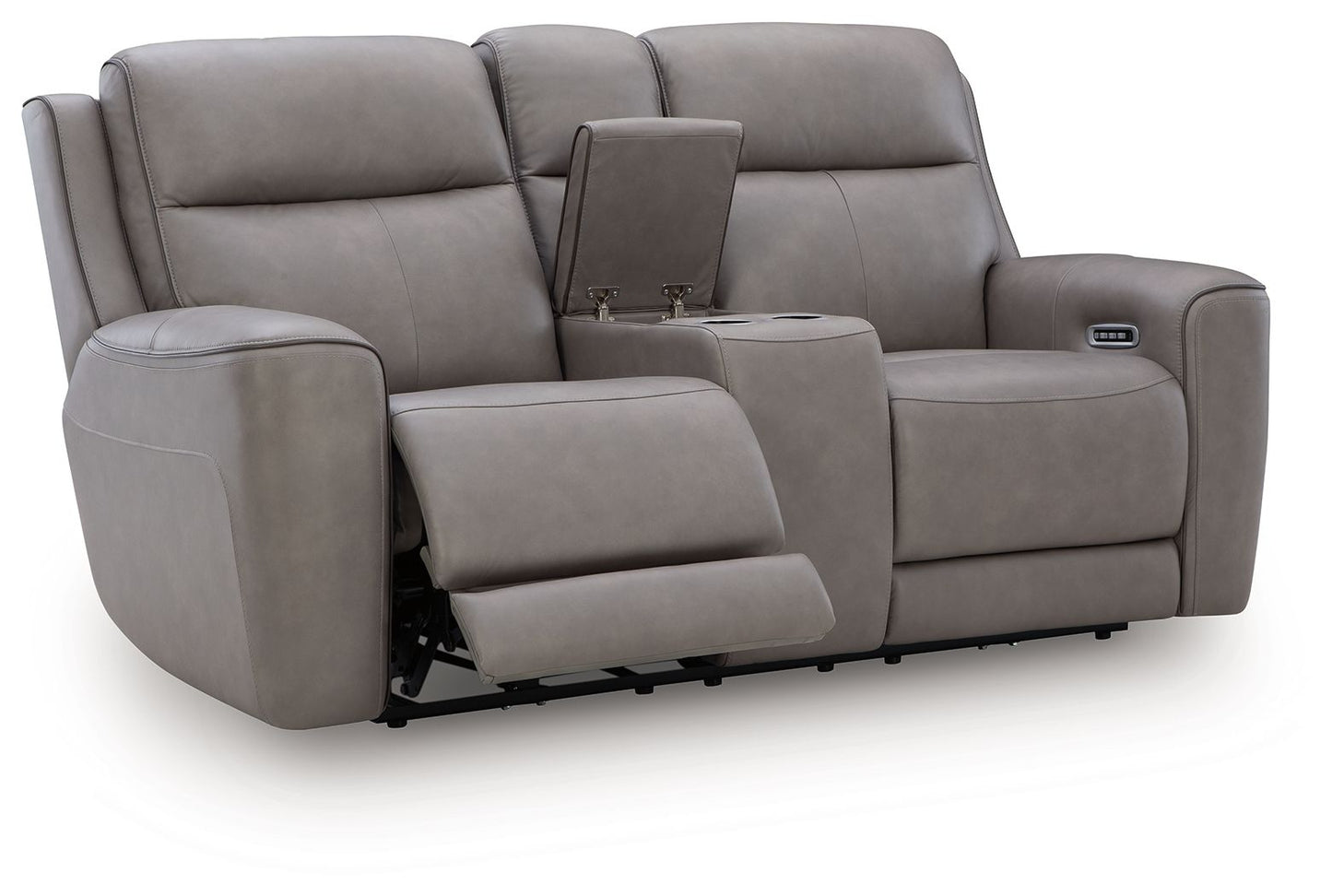 Modern Leather Match Loveseat - Dark Gray