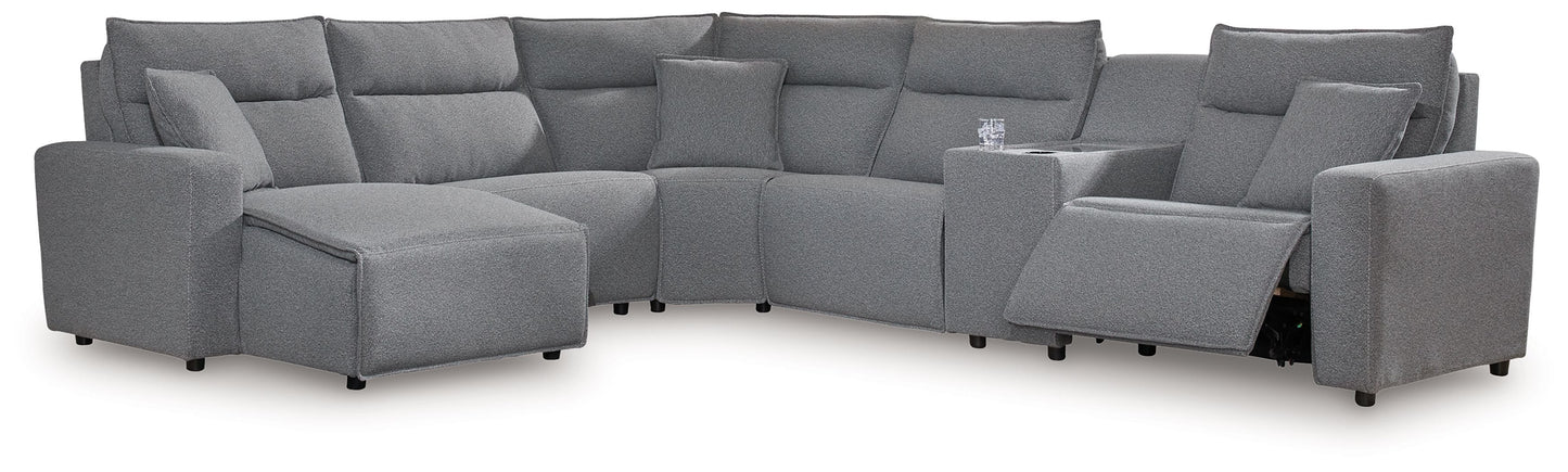 Modern Fabric Sectional - Salt and Pepper - 7 Pc. Power Reclining Sectional With LAF Zero Wall Power Recliner